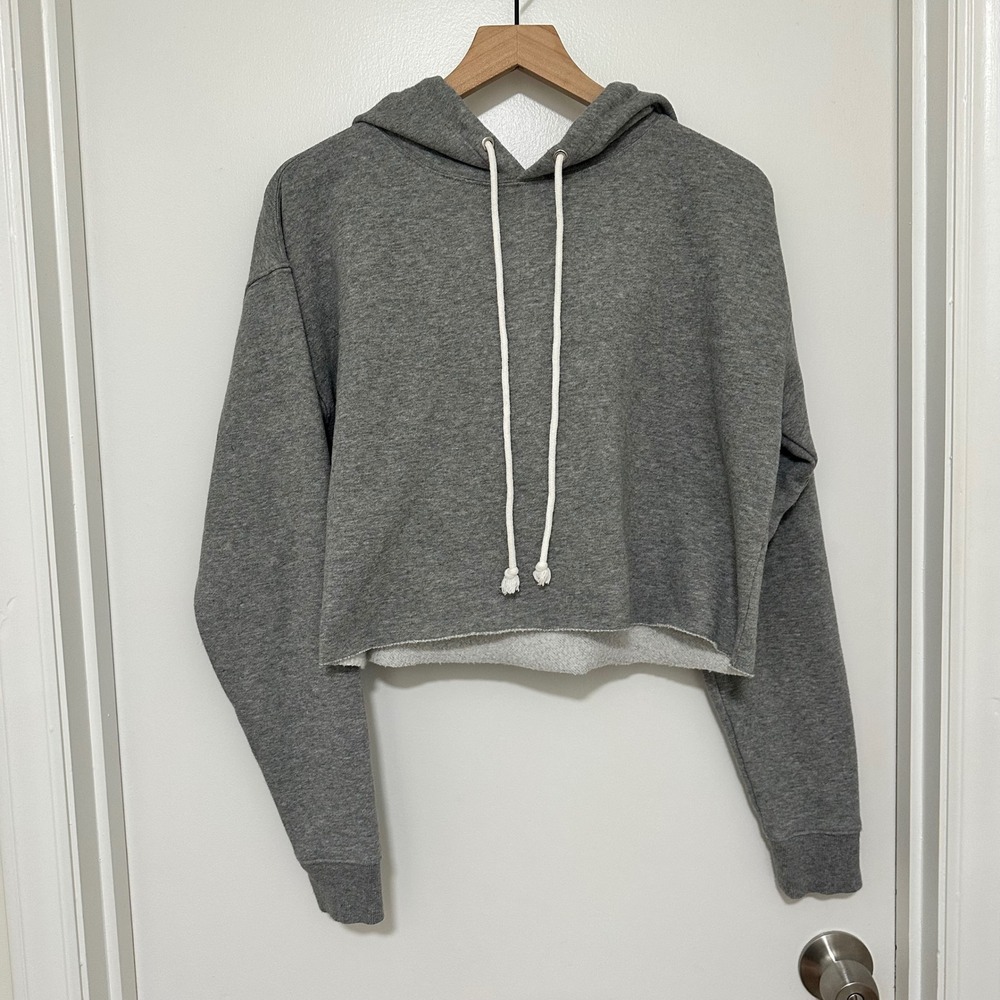 Wild Fable‎ | Women's Gray Cropped Hoodie Raw Hem Fleece Sweatshirt, Size M